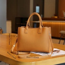 Women's Genuine Leather Handbag - Large Capacity Convertible Crossbody/Handbag with Detachable Strap, Golden-Tone Hardware & Secure Zipper Closure, Multi-Color Options (Black, Yellow, Red, Grey, Beige, Olive Green) - Durable Everyday Work & Travel Bag, Minimalist Design, Lined Interior, Spot Clean Only, Made in Guangzhou