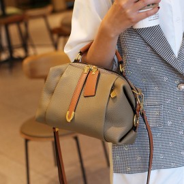 Stylish Genuine Leather Boston Pillow Bag for Women - Versatile Crossbody & Shoulder Handbag with Golden-Toned Hardware, Black/Brown/White/Cream/Dark Blue Options, Perfect for Everyday Use, Secure Travel Purse | Chic Leather Bag | Strap Detailing