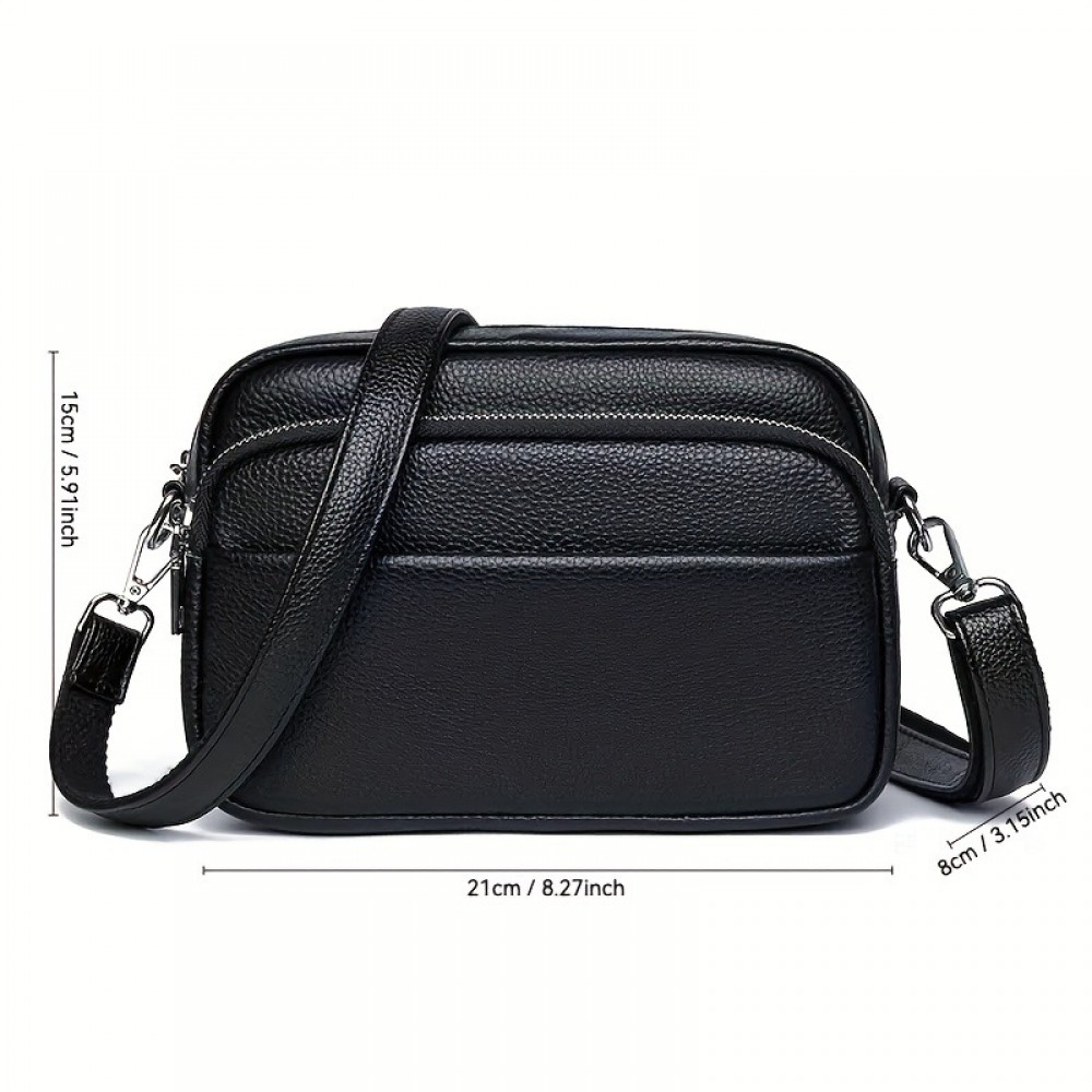 Women'S Genuine Leather Crossbody Bag - Large Capacity Retro Square Handbag with Detachable Strap, Golden-Tone Hardware & Zipper Closure, Elegant White/Black/Coffee/Green/Blue 