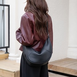 Women's Large Capacity Handbag - Elegant Full-Grain Crossbody Bag with Golden-Tone Hardware, Zipper Closure & Lining, Structured Round Top & Flat Base