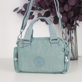 BO Women's Korean- Inspired Multi-Pocket Crossbody Bag - Lightweight Nylon Messenger Purse with Adjustable Wide Strap, Golden-Tone Hardware & Korean Brand Logo-Like Emblem, Mustard Yellow/Dark Blue/ Grey/Navy, School, Travel,