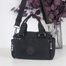 BO Women's Korean- Inspired Multi-Pocket Crossbody Bag - Lightweight Nylon Messenger Purse with Adjustable Wide Strap, Golden-Tone Hardware & Korean Brand Logo-Like Emblem, Mustard Yellow/Dark Blue/ Grey/Navy, School, Travel,