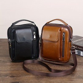 Men'S Genuine Leather Crossbody Bag - Adjustable Strap, Multiple Compartments, Zipper Closure, Black & Brown Options, Perfect for Everyday Use, Secure Travel Bag |