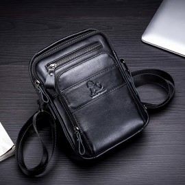 [Leather Crossbody Bag] Deep Brown Leather Crossbody Bag | Men's Genuine Top-Grain Cowhide Messenger Bag with Adjustable Strap, Multi-Compartment Phone Holder, Card Slots & Cash Pocket for Everyday Use, Work, Travel