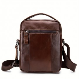 [Leather Crossbody Bag] Deep Brown Leather Crossbody Bag | Men's Genuine Top-Grain Cowhide Messenger Bag with Adjustable Strap, Multi-Compartment Phone Holder, Card Slots & Cash Pocket for Everyday Use, Work, Travel