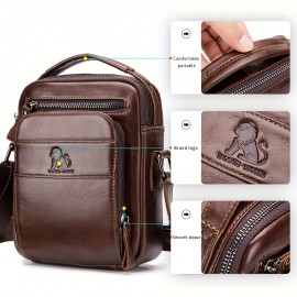 [Leather Crossbody Bag] Deep Brown Leather Crossbody Bag | Men's Genuine Top-Grain Cowhide Messenger Bag with Adjustable Strap, Multi-Compartment Phone Holder, Card Slots & Cash Pocket for Everyday Use, Work, Travel