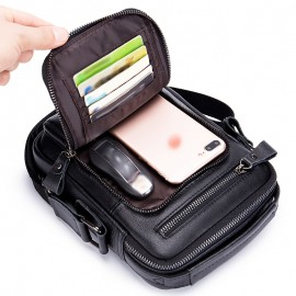 Double-layer business crossbody bag, portable shoulder bag casual bag, unisex Genuine Leather crossbody, top layer Genuine Leather square bag, Genuine Leather single-shoulder handbag