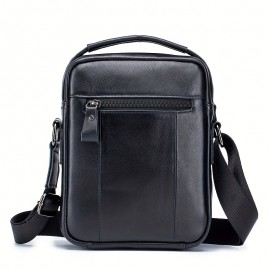 Double-layer business crossbody bag, portable shoulder bag casual bag, unisex Genuine Leather crossbody, top layer Genuine Leather square bag, Genuine Leather single-shoulder handbag