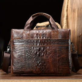 [Cowhide Leather | Briefcase] 14inch Cowhide Leather Men's Briefcase | Business HandBag Laptop Computer Bag Crossbody Bag | Men's Shoulder Bag Husband Gift