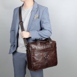 [Cowhide Leather | Briefcase] 14inch Cowhide Leather Men's Briefcase | Business HandBag Laptop Computer Bag Crossbody Bag | Men's Shoulder Bag Husband Gift
