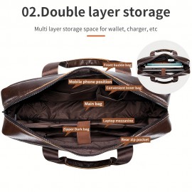 Leather Crossbody Bag, Men's Briefcase, Portable Shoulder Bag, Top Layer Leather File Bag, Large Leather Tote Bag, Leather Computer Bag, Suitable for Valentine's Day, Teacher's Day, Back to School, Graduation and Christmas Gifts