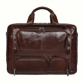 [Leather Briefcase] Genuine Leather Business Briefcase | Large Capacity Cowhide Leather Handbag for Men Commuting
