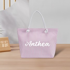 Women's Customizable Personalized Name/Text Handbag - Large Capacity Lightweight Tote Bag with Zip Closure, Pastel Pink (Custom Colors available) - for Commuting, Travel, Work, Everyday Use