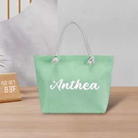 Women's Customizable Personalized Name/Text Handbag - Large Capacity Lightweight Tote Bag with Zip Closure, Pastel Pink (Custom Colors available) - for Commuting, Travel, Work, Everyday Use