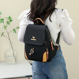 [Cute Cat Backpack] Durable & Soft Black Nylon Minimalist Style Backpack with Cute Cat Design | Multiple Zipper Pockets, Ideal for Daily Commute & School Use, Commuter Backpack | Playful Backpack