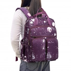 Women's Large Capacity Backpack - Stylish Purple Cosmic galaxy Backpack with Multiple Compartments, Heavy-Duty Nylon School Bag, Laptop Backpack for Women & Teens, Travel, College, Work - Space-Themed Organizer