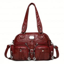 Women'S Vintage Y2K Punk Handbag with Multiple Pockets - Gothic Punk Style Tote Bag, Golden-Tone Hardware & Chain Strap, Zipper Closure, Polyester, For Everyday & Special Events - Retro Women'S Purse, Party Accessory, Edgy Fashion