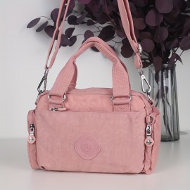 BO Women's Korean- Inspired Multi-Pocket Crossbody Bag - Lightweight Nylon Messenger Purse with Adjustable Wide Strap, Golden-Tone Hardware & Korean Brand Logo-Like Emblem, Mustard Yellow/Dark Blue/ Grey/Navy, School, Travel,