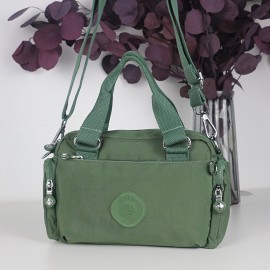 BO Women's Korean- Inspired Multi-Pocket Crossbody Bag - Lightweight Nylon Messenger Purse with Adjustable Wide Strap, Golden-Tone Hardware & Korean Brand Logo-Like Emblem, Mustard Yellow/Dark Blue/ Grey/Navy, School, Travel,