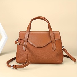 Genuine Leather Handbag, Top-Grain Cowhide Genuine Leather Crossbody Bag with Adjustable Strap, Solid Color Genuine Leather Shoulder Bag for Business, Commute, and Gatherings - A Gift for Loved Ones