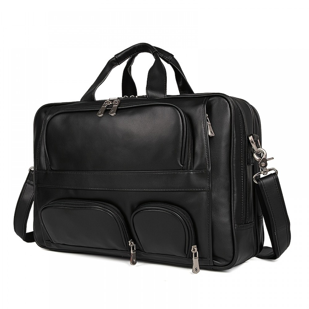 [Leather Briefcase] Genuine Leather Business Briefcase | Large Capacity Cowhide Leather Handbag for Men Commuting