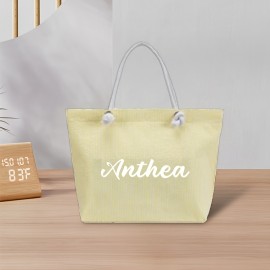 Women's Customizable Personalized Name/Text Handbag - Large Capacity Lightweight Tote Bag with Zip Closure, Pastel Pink (Custom Colors available) - for Commuting, Travel, Work, Everyday Use